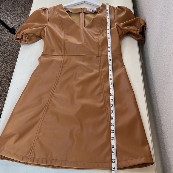 NWOT NSR Sammy Faux Leather Short Puff Sleeve Minidress In Camel Size Medium - Picture 11 of 13